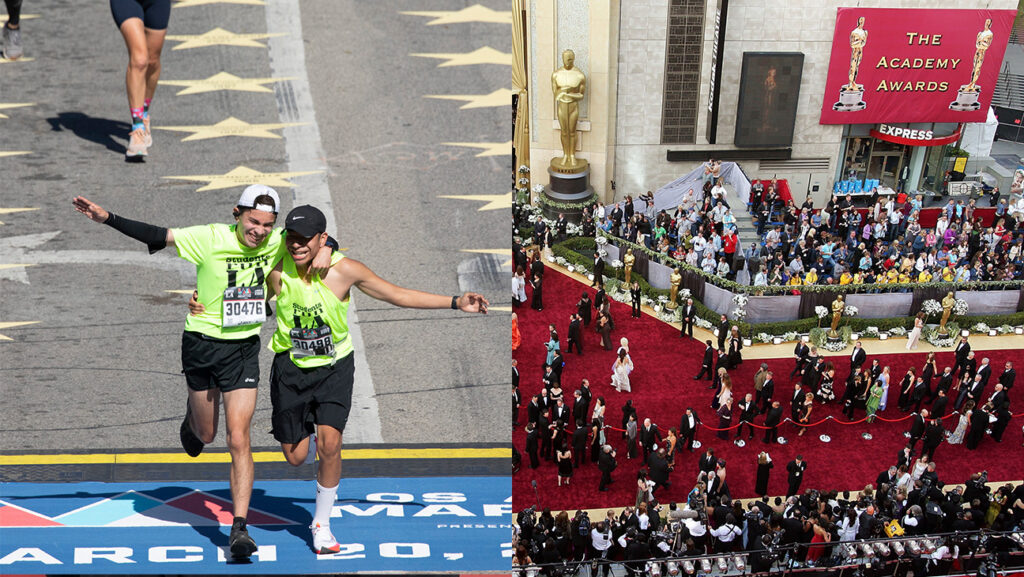 LA Marathon Finish Line and Dolby Theatre Oscars Split Getty H 2025