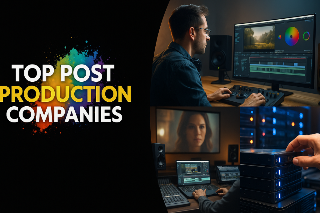 A state-of-the-art control room in a top post-production companies in New York, showcasing advanced color grading and finishing technology.