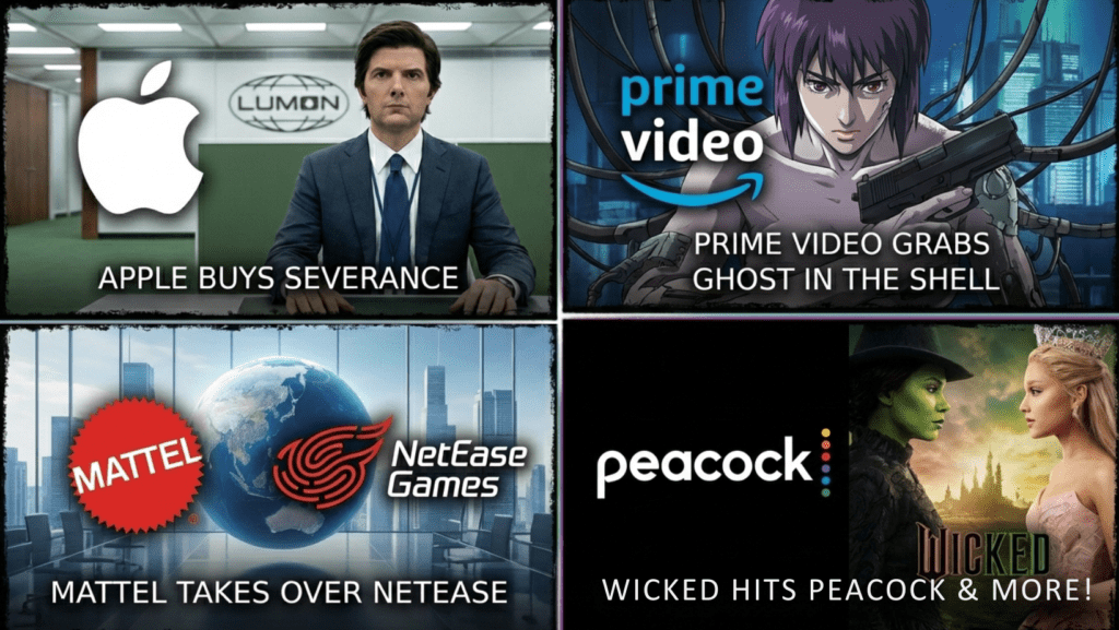Apple Buys Severance; Prime Video Grabs Ghost in the Shell; Mattel Takes Over NetEase; Wicked Hits Peacock & More! 1 apple