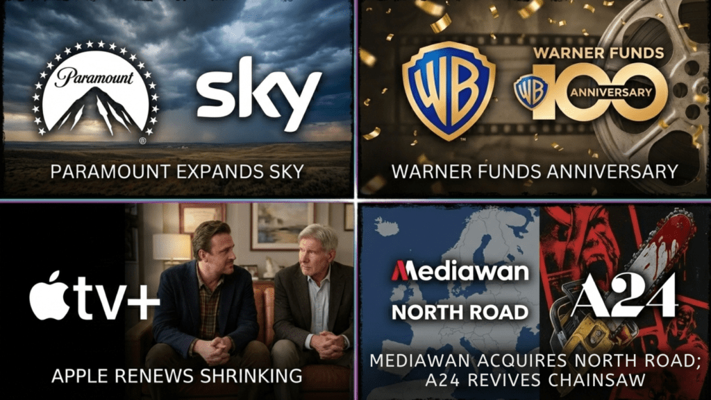 Paramount Expands Sky; Warner Funds Anniversary; Apple Renews Shrinking; Mediawan Acquires North Road; A24 Revives Chainsaw & More! 2 paramount