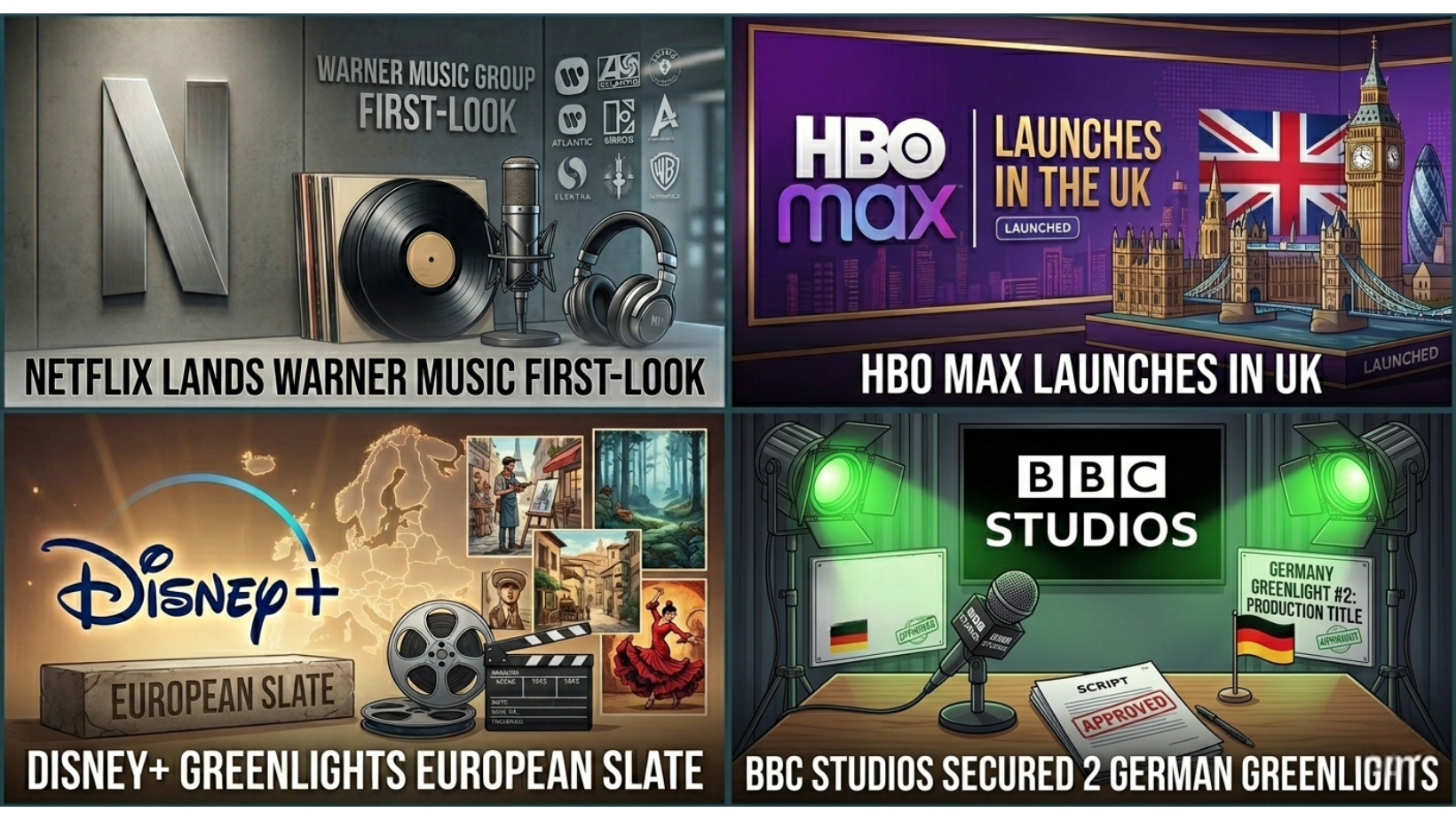 Netflix Lands Warner Music First-Look; HBO Max Launches in UK; Disney+ Greenlights European Slate & More! 1 Netflix Warner Music first-look deal and global streaming news banner