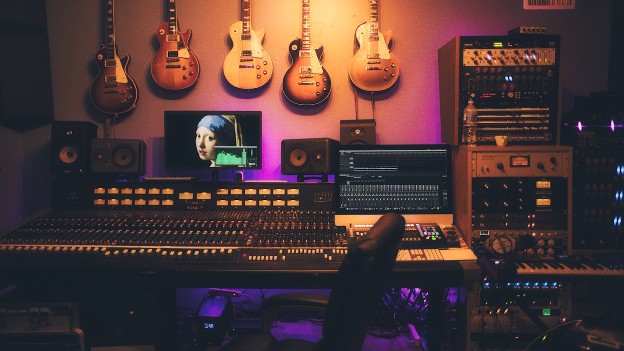 Professional recording studio with music equipment — music production companies guide