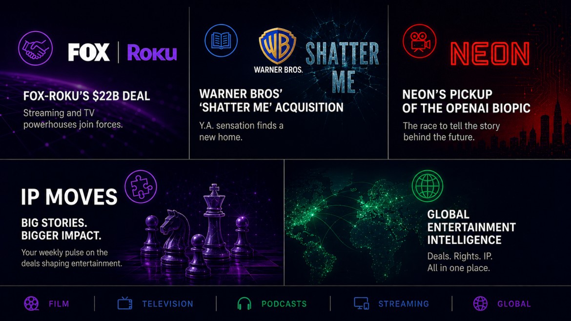 Fox-Roku's $22B deal, Warner Bros' 'Shatter Me' acquisition, and Neon's pickup of the OpenAI biopic — this week's top IP moves. 1 fox deal