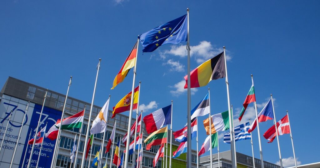 Film & TV Co-Production Tax Breaks Compared 1 National and EU flags flying together, representing the range of film and TV co-production tax incentive countries compared in this guide